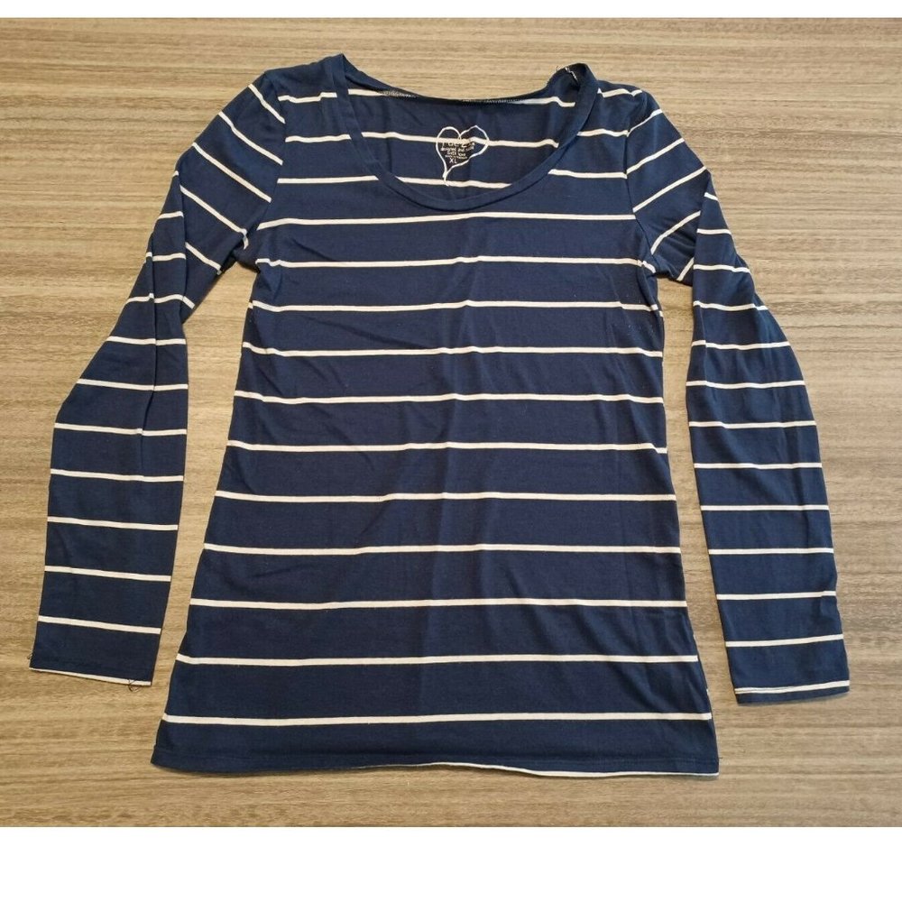 Rue 21 Blue White Horizontal Stripe Long Sleeve Cotton Shirt Women's XL